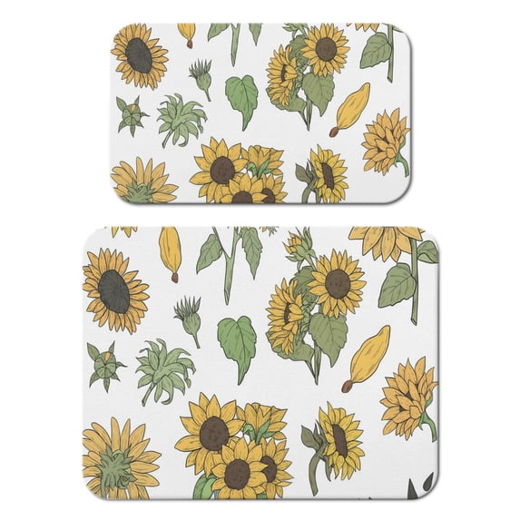 2 Pack Washable Rubber Sunflower Cute Floral Dish Drying Mats for Kitchen Counter Home Large Coffee Bar Pad Accessories and Decor for Utensils Stemware (2pcs 18''x24''+19.5''x12'')