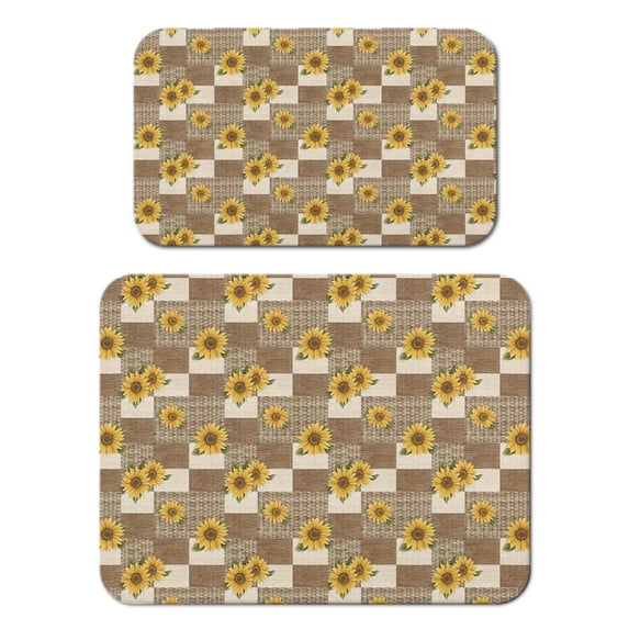 2 Pack Washable Rubber Sunflower Cute Floral Dish Drying Mats for Kitchen Counter Home Large Coffee Bar Pad Accessories and Decor for Utensils Stemware (2pcs 18''x24''+19.5''x12'')