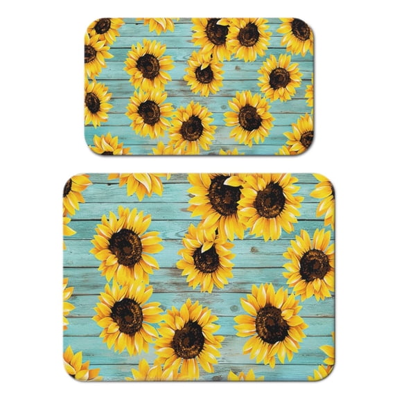 2 Pack Washable Rubber Sunflower Cute Floral Dish Drying Mats for Kitchen Counter Home Large Coffee Bar Pad Accessories and Decor for Utensils Stemware (2pcs 18''x24''+19.5''x12'')