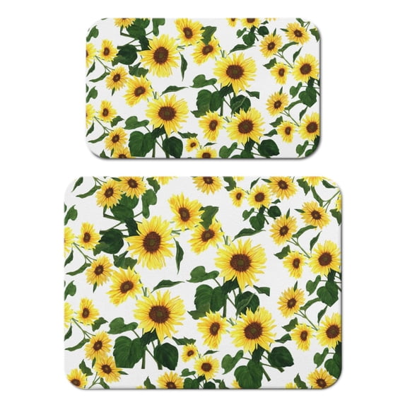 2 Pack Washable Rubber Sunflower Cute Floral Dish Drying Mats for Kitchen Counter Home Large Coffee Bar Pad Accessories and Decor for Utensils Stemware (2pcs 18''x24''+19.5''x12'')