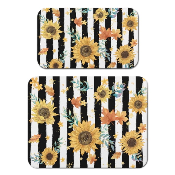 2 Pack Washable Rubber Sunflower Cute Floral Dish Drying Mats for Kitchen Counter Home Large Coffee Bar Pad Accessories and Decor for Utensils Stemware (2pcs 18''x24''+19.5''x12'')