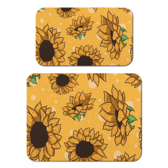 2 Pack Washable Rubber Sunflower Cute Floral Dish Drying Mats for Kitchen Counter Home Large Coffee Bar Pad Accessories and Decor for Utensils Stemware (2pcs 18''x24''+19.5''x12'')