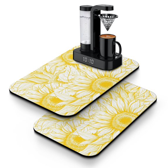 2 Pack Washable Rubber Sunflower Cute Floral Dish Drying Mats for Kitchen Counter Home Large Coffee Bar Pad Accessories and Decor for Utensils Stemware (2pcs 19.5''x12'')