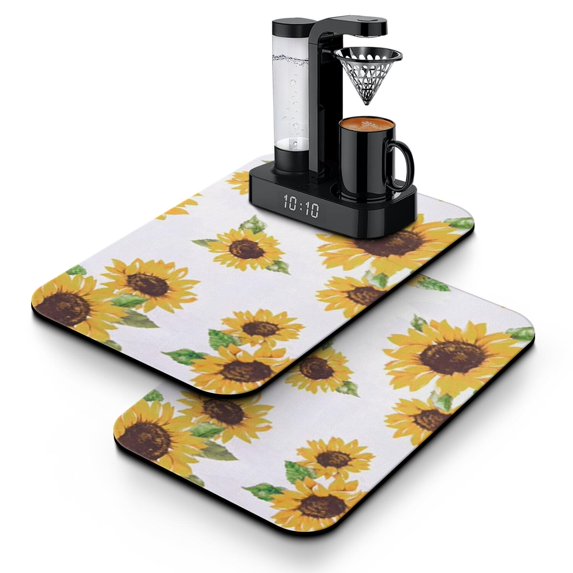 2 Pack Washable Rubber Sunflower Cute Floral Dish Drying Mats for Kitchen Counter Home Large Coffee Bar Pad Accessories and Decor for Utensils Stemware (2pcs 19.5''x12'')