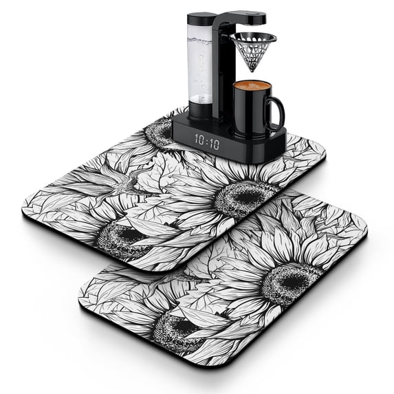 2 Pack Washable Rubber Sunflower Cute Floral Dish Drying Mats for Kitchen Counter Home Large Coffee Bar Pad Accessories and Decor for Utensils Stemware (2pcs 19.5''x12'')
