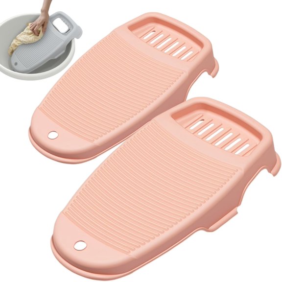 2 Pack Washboard for Hand Washing Clothes, New Updated Wash Boards Set with Soap Holder and Non-slip Base, 2 Sizes Lightweight Washboard for Kitchen Sink, Countertop, Bathtubs (Pink)