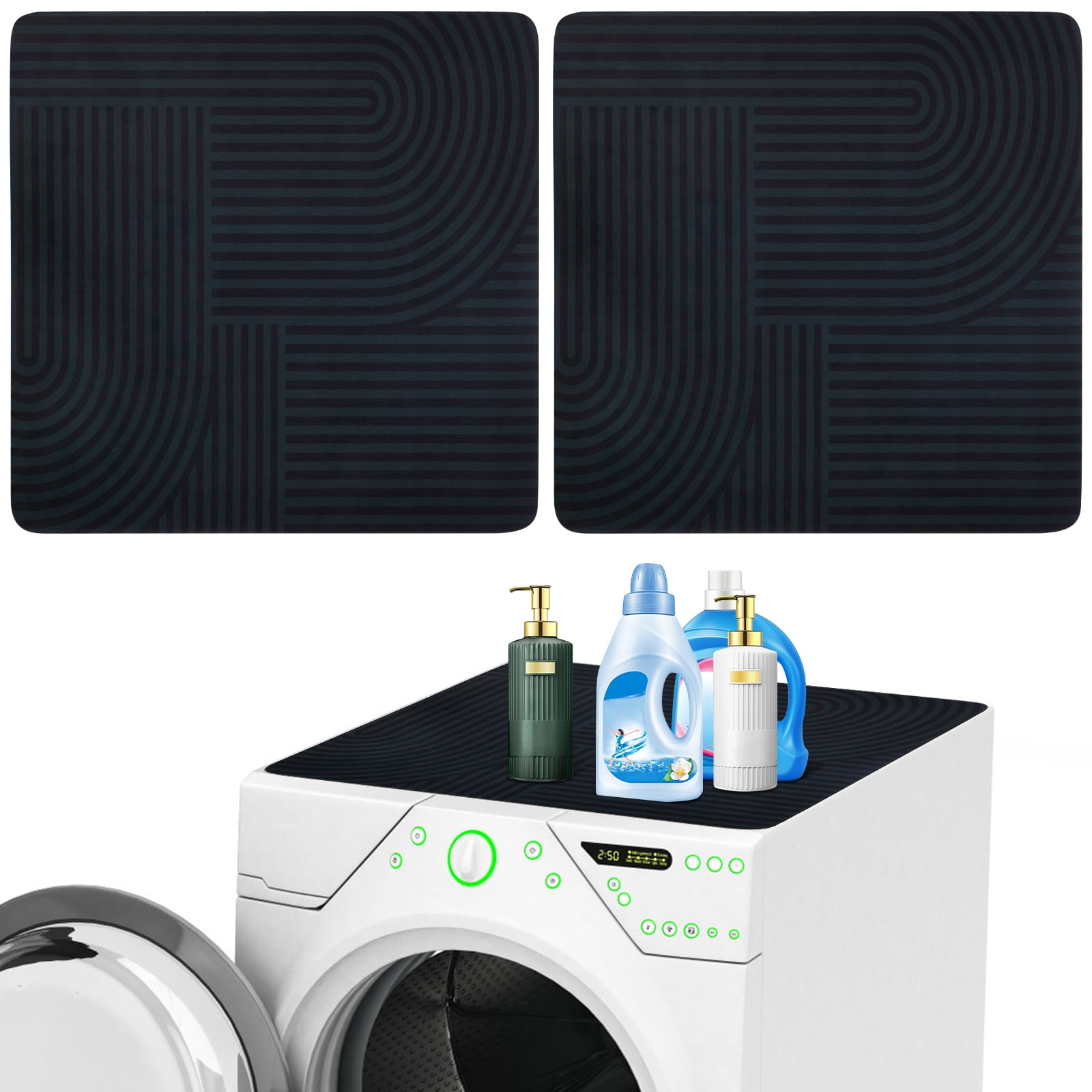 2-Pack Washer and Dryer Top Cover, 23.62" x 23.62" Diatom Mud Laundry Mat – Non-Slip Rubber Base Countertop Topper for Washer & Dryer (Black)