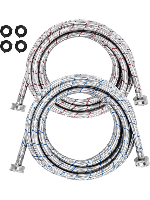 2 Pack Washing machine hoses, for Hot and Cold Water Supply, 6ft Flexible Burst Proof Stainless Steel, Universal 3/4" GHT