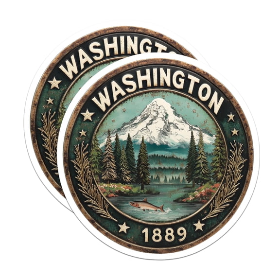(2 Pack) Washington State Magnets - Mountain Scene - Pacific Northwest Decor - 5" On Longest Side - Premium Magnet - for Cars, Refrigerators, Toolboxes, Lockers - Made in USA - MAG15363