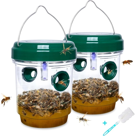 2 Pack Wasp Traps Outdoor Hanging Carpenter Bee Trap for Hornet, Yellow Jacket, Wasps, Reusable Solar Wasp Catcher, Bee Catchers for Outside