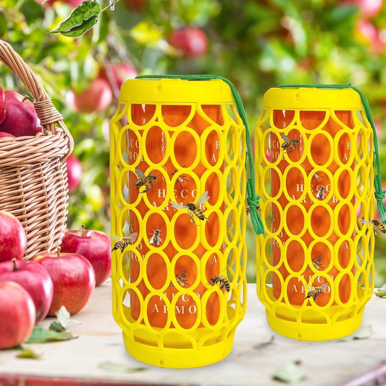2-Pack Wasp Traps Outdoor Hanging - Carpenter Bee Traps with Super Sticky Paper Weatherproof Yellow Jacket Trap & Insect Bee Fly Gnats Catcher for Garden, Patio, Camping, Safe Non-Toxic