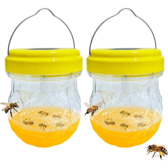 2 Pack Wasp Traps Solar Day & Night Wasps Bee Trap for Outdoor Hanging Outside Yellow Jacket Hornet Catcher Yard, Garden, Farm (Bait NOT Included)