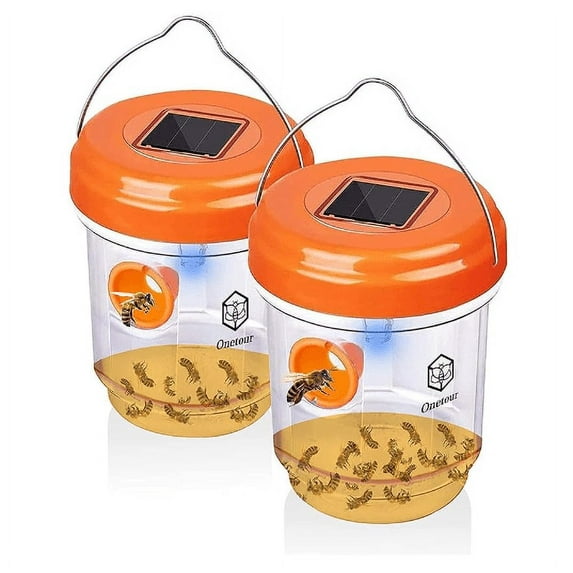 2 Pack Wasp Traps Solar Powered Bee Baits with UV LED Light Outdoor Hanging Fly Traps Reusable Hornet Trap Hornet Traps Wasp Killer for Indoor Outdoor Patio Garden Home