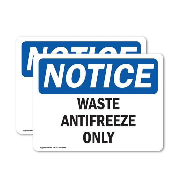(2 Pack) Waste Antifreeze Only OSHA Notice Sign 5 Inch X 3.5 Inch Vinyl Label Decal Sticker Weather Resistant, UV Protected for Workplace, Business, and Construction Site, Made in the