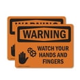 thumbnail image 1 of (2 Pack) Watch Your Hands And Fingers OSHA Warning Sign 14 Inch X 10 Inch Indoor / Outdoor Rust-Free Aluminum Metal Signs for Workplace, Workshop, and Construction Site, Made in the USA, 1 of 8