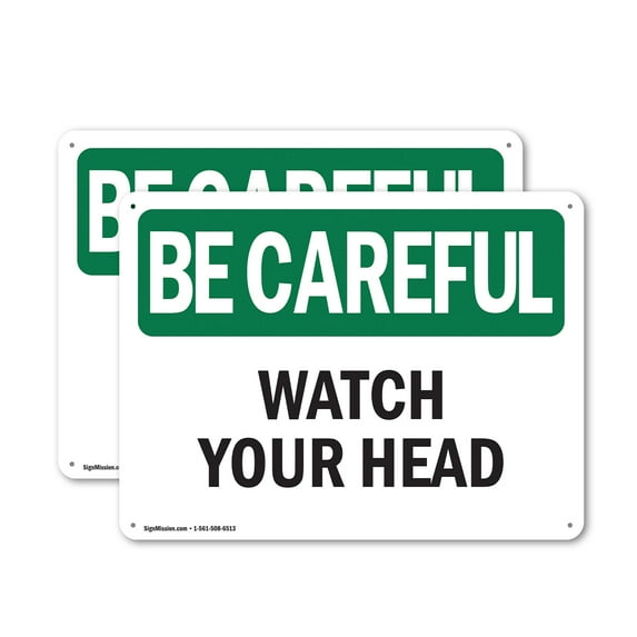 (2 Pack) Watch Your Head OSHA Be Careful Sign 24 Inch X 18 Inch Plastic Sign, Weather Resistant, UV Protected for Workplace, Business, and Construction Site, Made in the USA