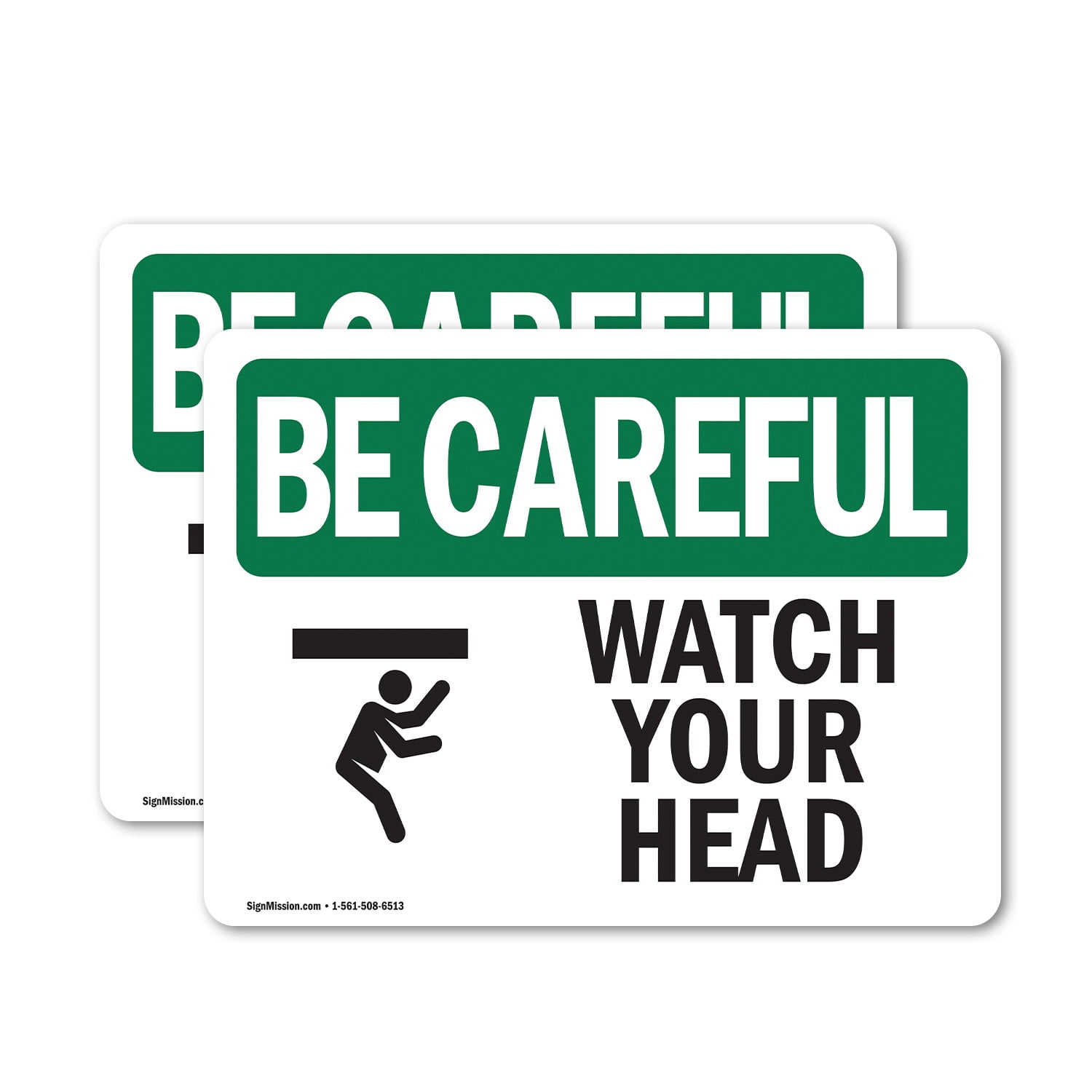 (2 Pack) Watch Your Head OSHA Be Careful Sign 5 Inch X 3.5 Inch Vinyl ...