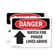 thumbnail image 1 of (2 Pack) Watch For Power Lines Above OSHA Danger Sign 18 Inch X 12 Inch Vinyl Label Decal Sticker Weather Resistant, UV Protected for Workplace, Business, and Construction Site, Made in, 1 of 7