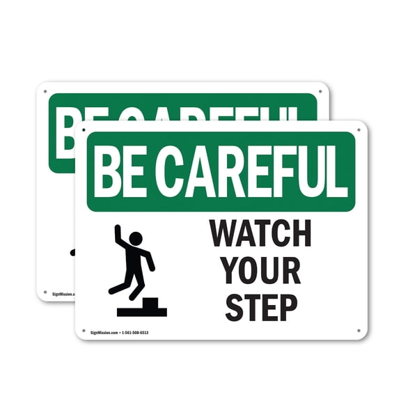 (2 Pack) Watch Your Step OSHA Be Careful Sign 24 Inch X 18 Inch Plastic Sign, Weather Resistant, UV Protected for Workplace, Business, and Construction Site, Made in the USA