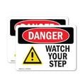 thumbnail image 1 of (2 Pack) Watch Your Step OSHA Danger Sign 7 Inch X 5 Inch Vinyl Label Decal Sticker Weather Resistant, UV Protected for Workplace, Business, and Construction Site, Made in the USA, 1 of 7