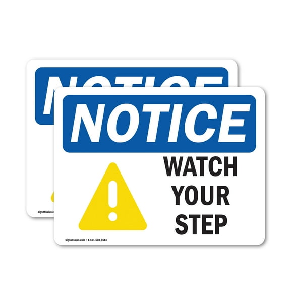 (2 Pack) Watch Your Step Sign With Symbol OSHA Notice Sign 14 Inch X 10 Inch Vinyl Label Decal Sticker Weather Resistant, UV Protected for Workplace, Business, and Construction Site,