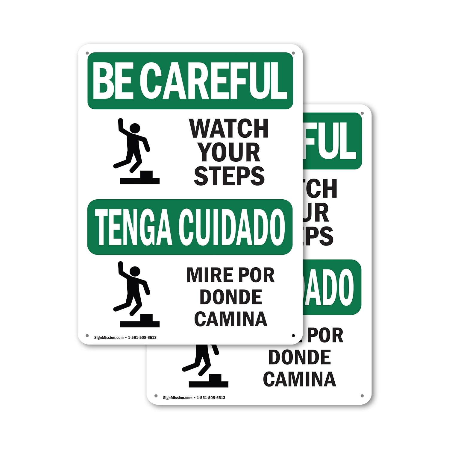 (2 Pack) Watch Your Step With Symbol Bilingual OSHA Be Careful Sign 10 ...