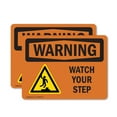 thumbnail image 1 of (2 Pack) Watch Your Step With Symbol OSHA Warning Sign 10 Inch X 7 Inch Vinyl Label Decal Sticker Weather Resistant, UV Protected for Workplace, Business, and Construction Site, Made in, 1 of 7