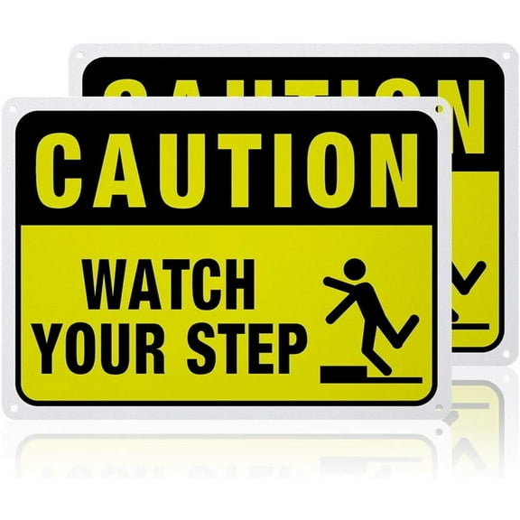 2 Pack Watch Your Step Caution Sign 7x10 inches 40 Mil Aluminum Security Warning Signs for Stairs or Platforms Reflective UV Protected and Waterproof