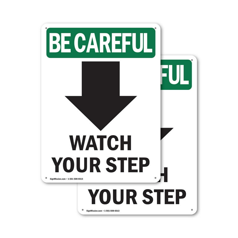 2 Pack Watch Your Step Down Arrow With Symbol OSHA Be Careful Sign 10 Inch X 14 Inch Indoor Outdoor Rust Free Aluminum Metal Signs for