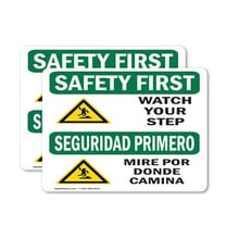 (2 Pack) Watch Your Step With Symbol Bilingual OSHA Safety First Sign