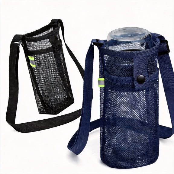 2-Pack Water Bottle Carrier Bag with Adjustable Padded Shoulder Strap, Universal Insulated Bottle Holder Sleeve for Hiking, Gym, and Travel - Fits 20oz-40oz Bottles, Black/Navy Blue
