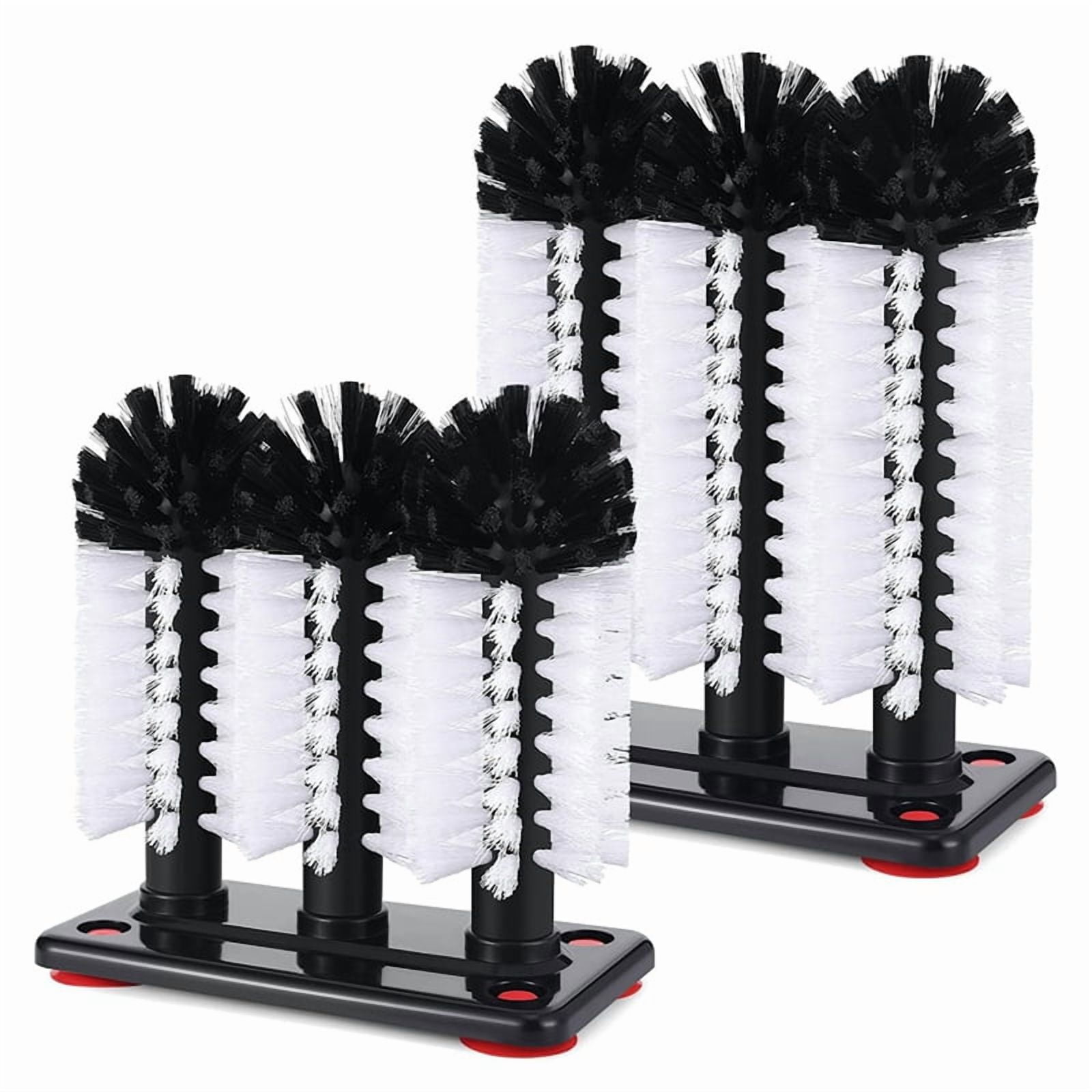 2 Pack Water Bottle Cleaning Brush Two Size with Suction Base Glass Cup Washer 3 Head Bristle Brush for Bar Beer Cup,1set * cup washer for sink