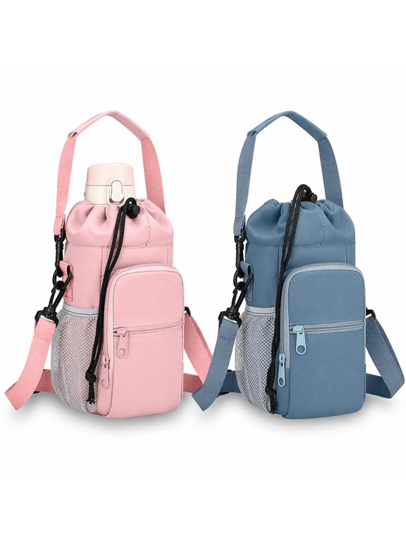 2‑Pack Water Bottle Holder Sling Bags with Adjustable Crossbody Strap, Insulated Water Bottle Carrier with Multi‑Pockets, Fits 30‑40 Oz Bottles for Hiking, Walking, Gym & Daily Travel