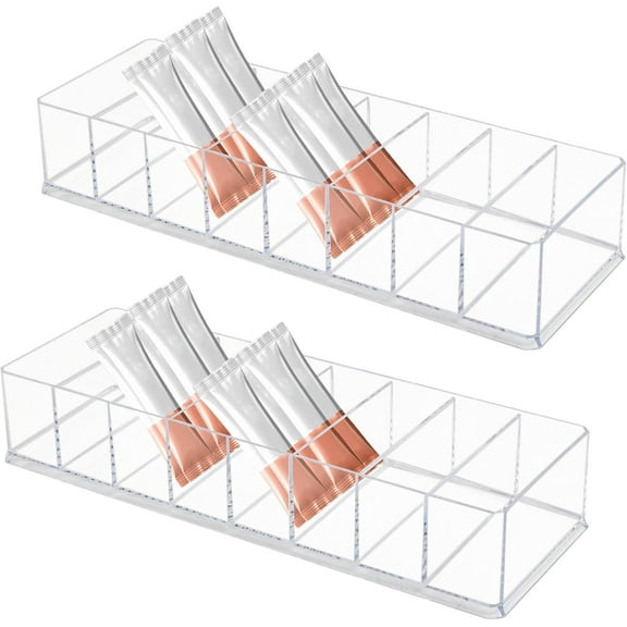 2 Pack Water Drink Packet Holder, Clear Plastic Drink Packet Organizer with 8 Compartments, Water Flavor Packet Organizer for Kitchen, Office(Clear)