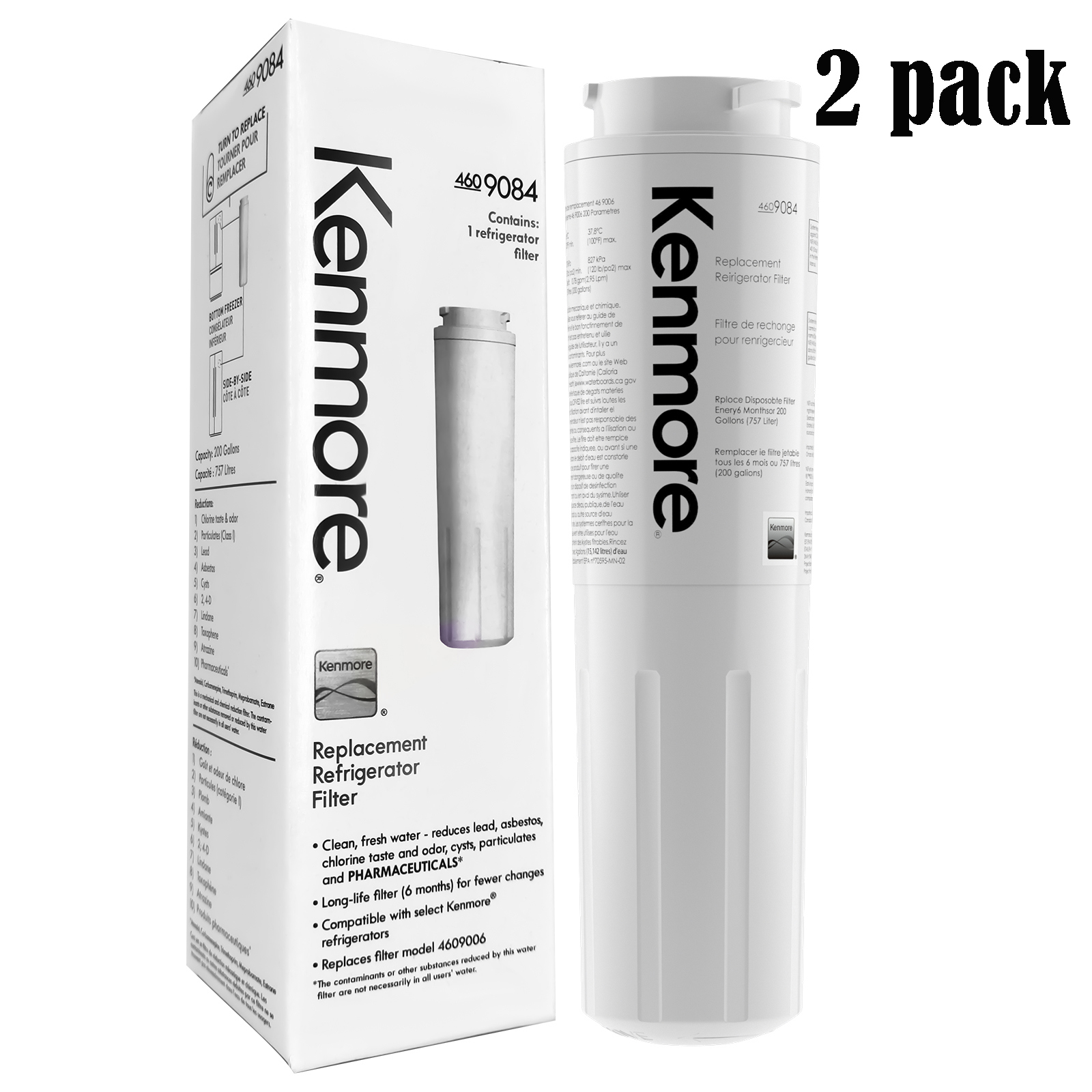 2 Pack Water Filter Refrigerator Water Filter Compatible with Kenmore