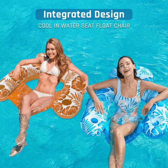 2 Pack Water Floating Chair,Inflatable Comfort Chair Lounge Pool Float with Cup Holders