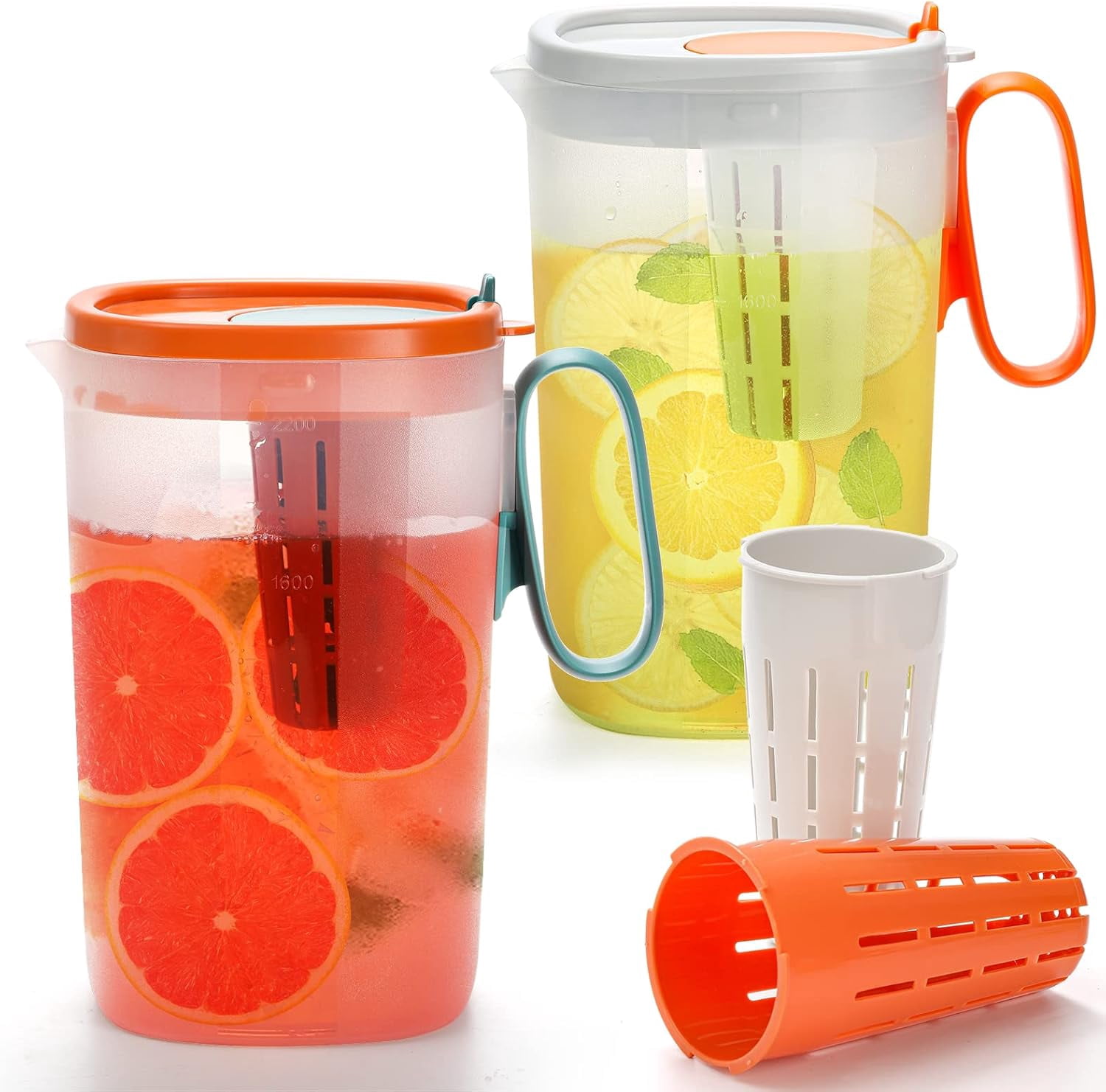 2 Pack Water Infuser Pitcher, 74 oz Plastic Water Pitcher with Lid and ...