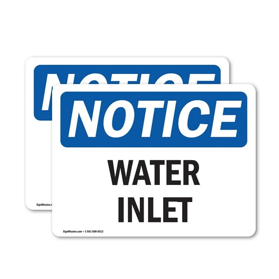 (2 Pack) Water Inlet OSHA Notice Sign 5 Inch X 3.5 Inch Vinyl Label Decal Sticker Weather Resistant, UV Protected for Workplace, Business, and Construction Site, Made in the USA