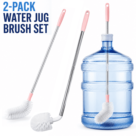 2 Pack Water Jug Cleaning Brush, 29 inch Long Handle Bottle Brush with Flexible Head, Stainless Steel Handle & Dense Nylon Bristles for 5 Gallon Water Jugs, Water Dispenser Bottles, Carafes, Pitcher