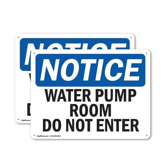 (2 Pack) Water Pump Room Do Not Enter OSHA Notice Sign 24 Inch X 18 Inch Plastic Sign, Weather Resistant, UV Protected for Workplace, Business, and Construction Site, Made in the USA