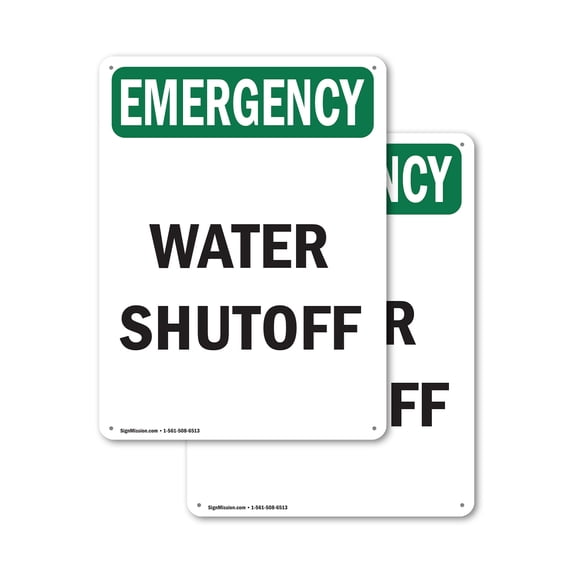 (2 Pack) Water Shutoff OSHA Emergency Sign 10 Inch X 14 Inch Indoor / Outdoor Rust-Free Aluminum Metal Signs for Workplace, Workshop, and Construction Site, Made in the USA