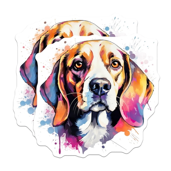 (2 Pack) Watercolor Beagle Stickers - Vibrant Dog Art - Pet Lover Decals - Dog Mom Vinyl Stickers - 5" On Longest Side - Sticks to Smooth Flat Surfaces - Made in USA - BMCS26415