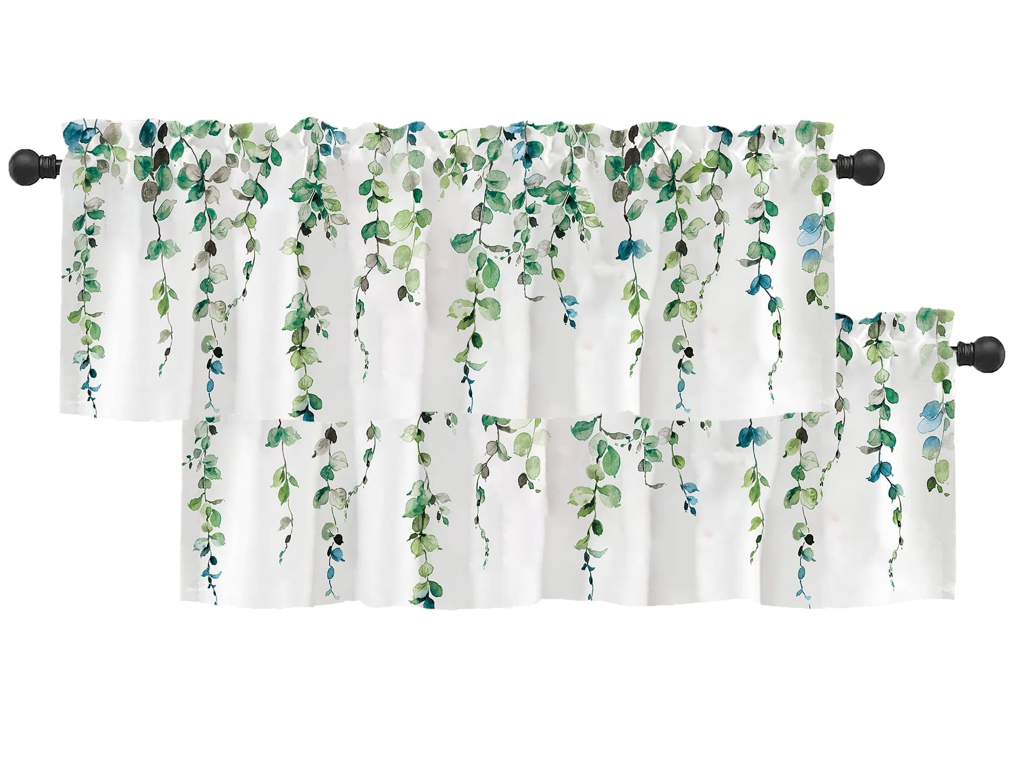 2 Pack Watercolor Green Leaves Window Valance For Bedroom Living Room ...