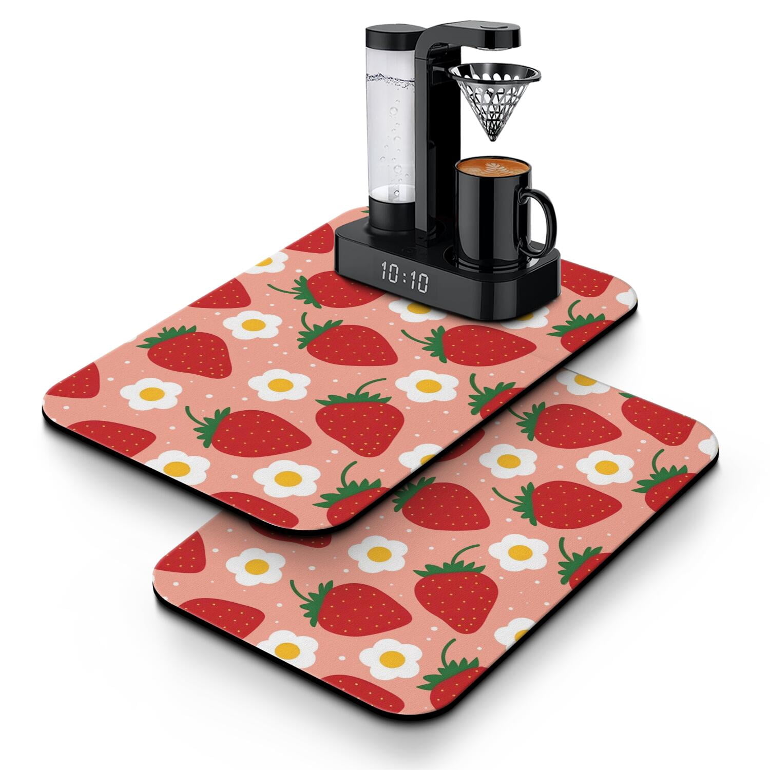 2 Pack Watercolor Strawberry Coffee Bar Mat - Cute Cartoon Design ...