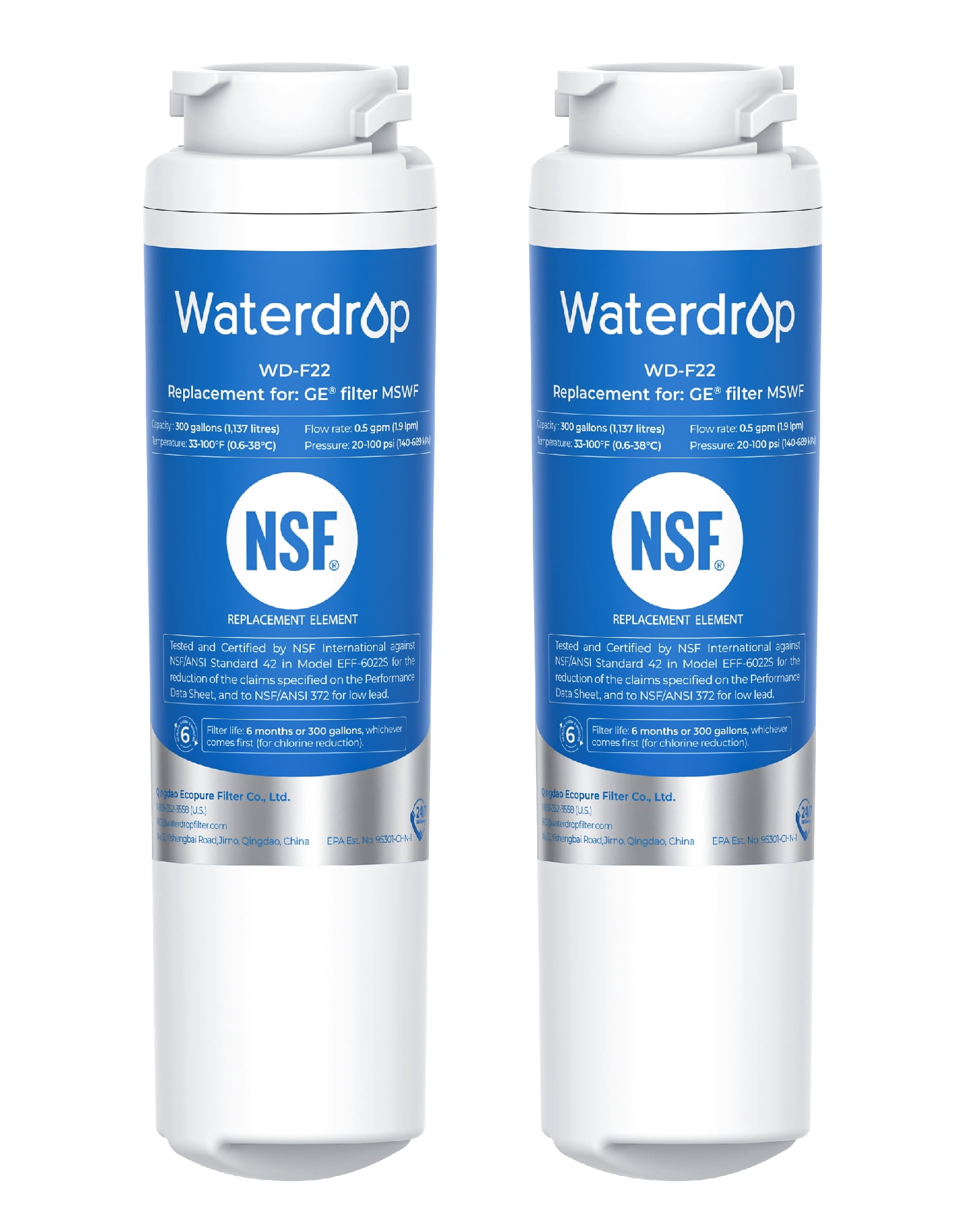 2 Pack Waterdrop MSWF Replacement for GE® MSWF 101820A Refrigerator Water Filter