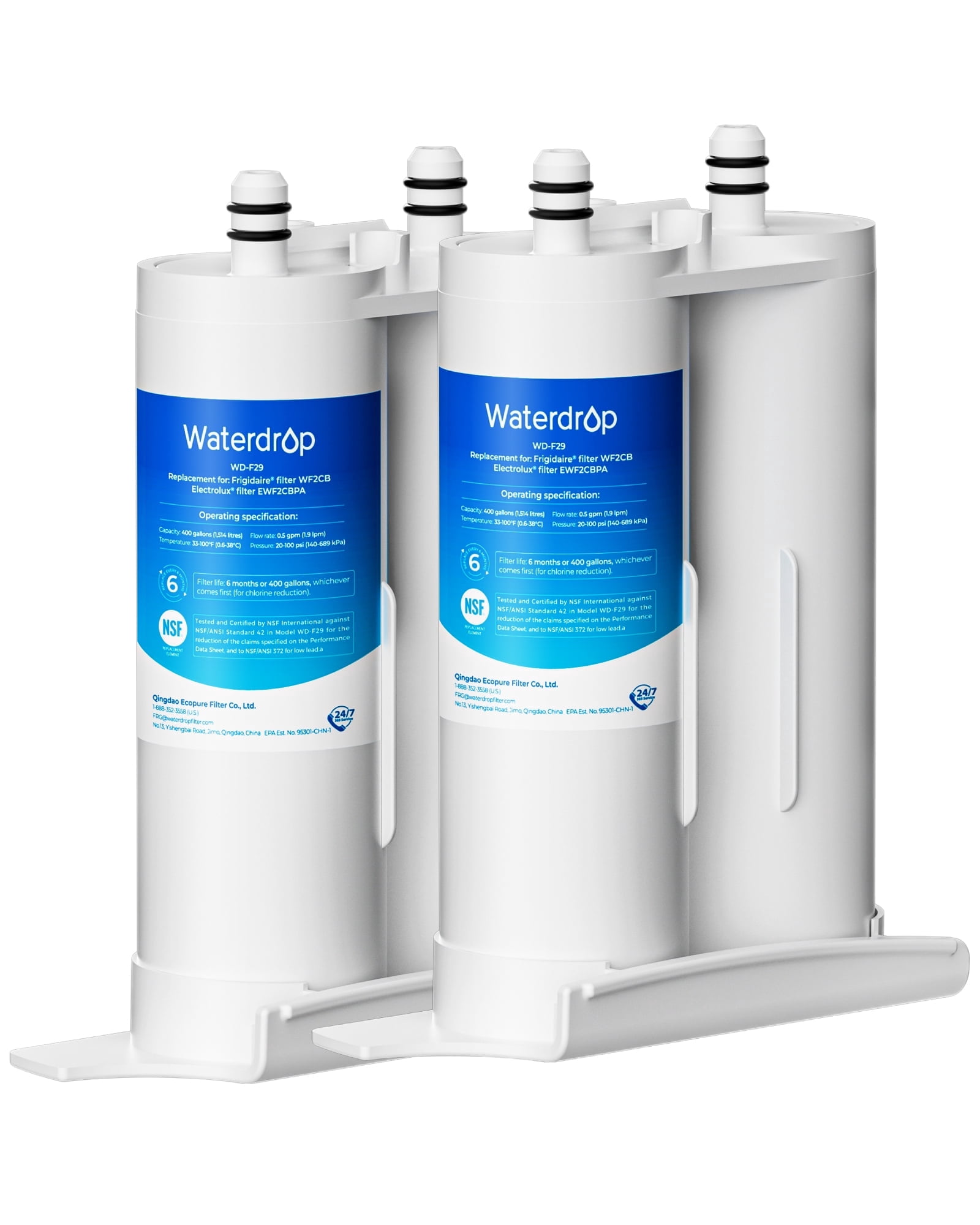 Waterdrop F29 Replacement for Frigidaire® & Electrolux® WF2CB®, PureSource2®, NGFC 2000, FC100, Kenmore® 9916, EWF2CBPA®, 1004-42-FA Refrigerator Water Filter, 2 Filters
