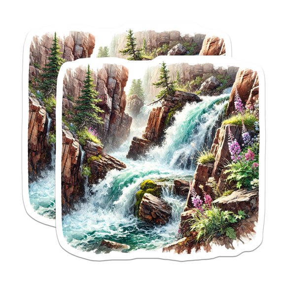(2 Pack) Waterfall Magnets - River Rapids Decor - Mountain Stream Art Refrigerator Magnets - 5" On Longest Side - Premium Magnet - for Cars, Refrigerators, Toolboxes, Lockers - Made in USA - MAG17291