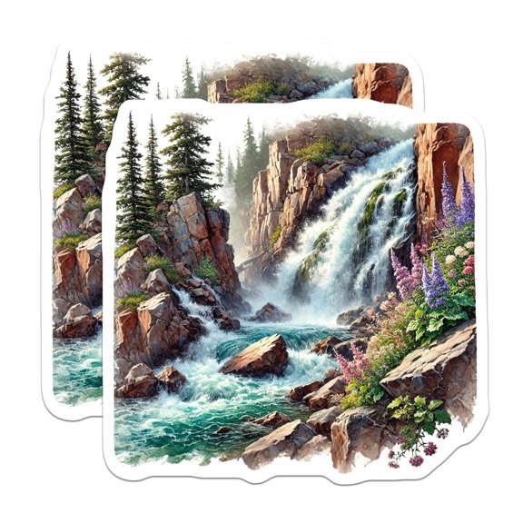 (2 Pack) Waterfall Magnets - Scenic Nature Landscape - Mountain River Home Decor - 5" On Longest Side - Premium Magnet - for Cars, Refrigerators, Toolboxes, Lockers - Made in USA - MAG17466