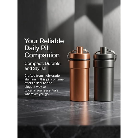 2-Pack Waterproof Aluminum Pill Container, EFFIET Nitroglycerin Bottle Holder Emergency Keychain Pill Case, for Medicine Organizer Dispenser (Rose Gold-Matte)