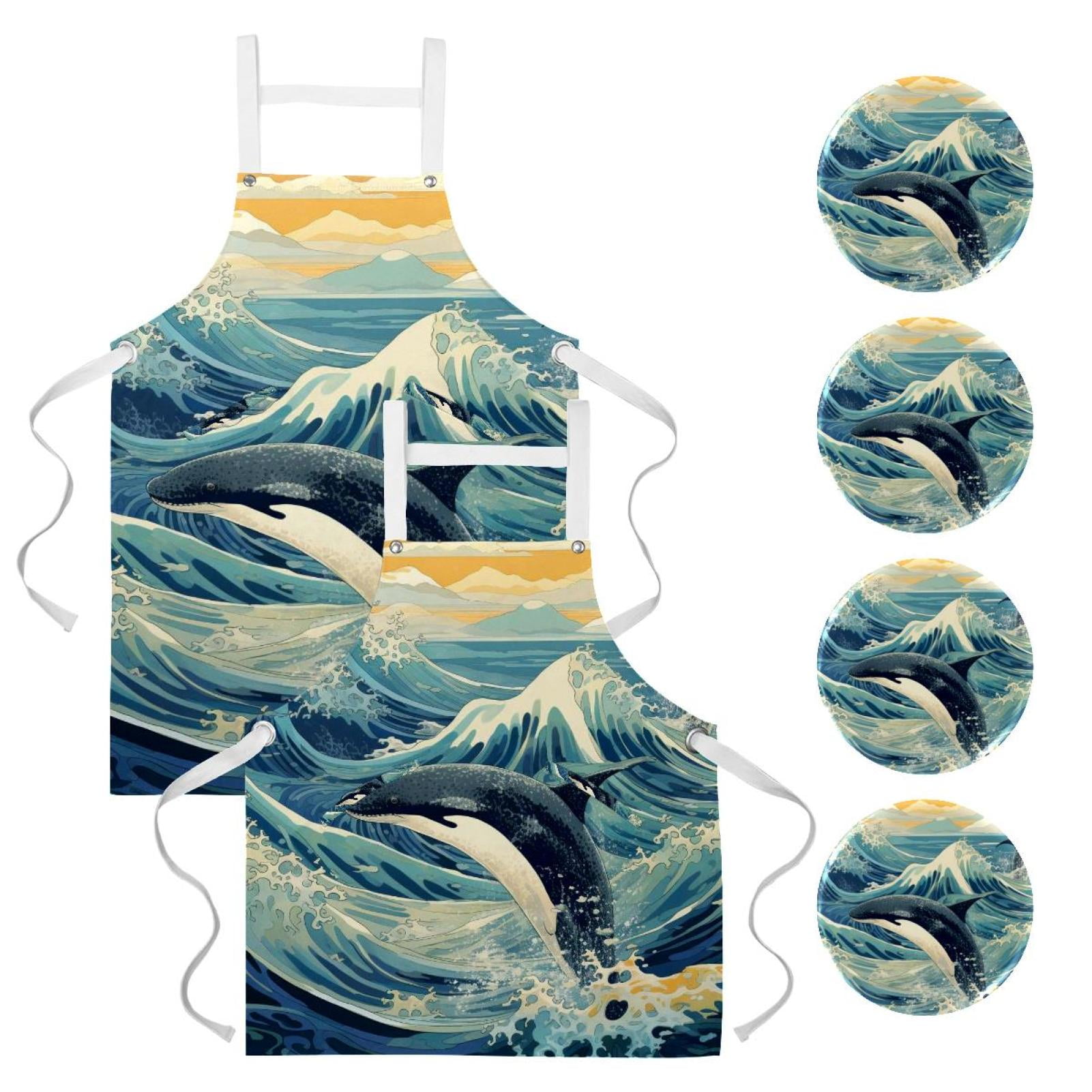 2 Pack Waterproof Apron with Pockets and Badge Button Pins Kitchen